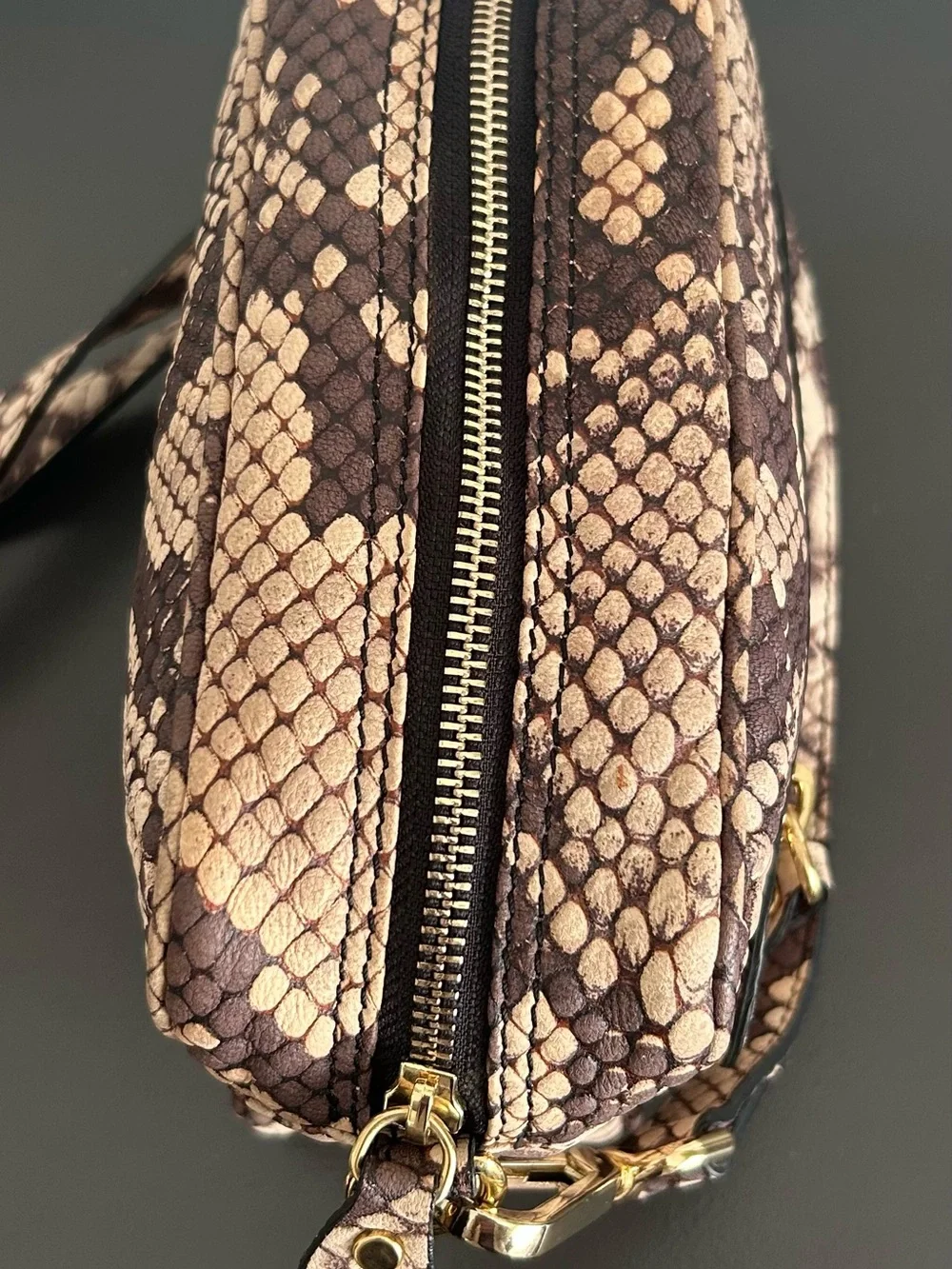 INNUE Made in Italy Leather Python Snake Print Crossbody Camera Bag